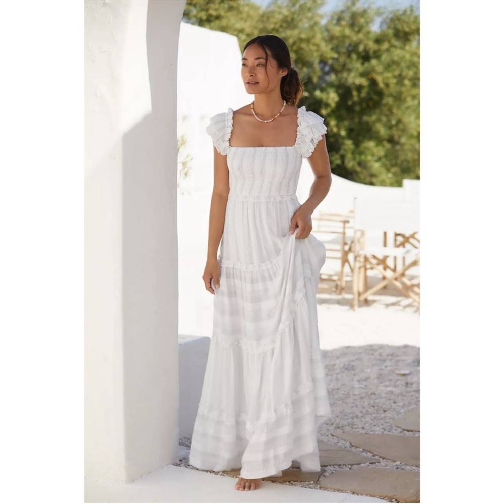 ANTHROPOLOGIE PQ Victoria Smocked Ruffles Coverup Sequins Maxi Dress M/L NWT - Picture 11 of 11